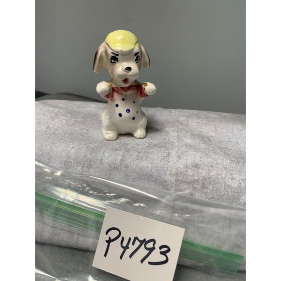 Vintage Hand-Painted Porcelain Dog Figurine Yellow Hat Polka Dot Japan - Picture 8 of 8